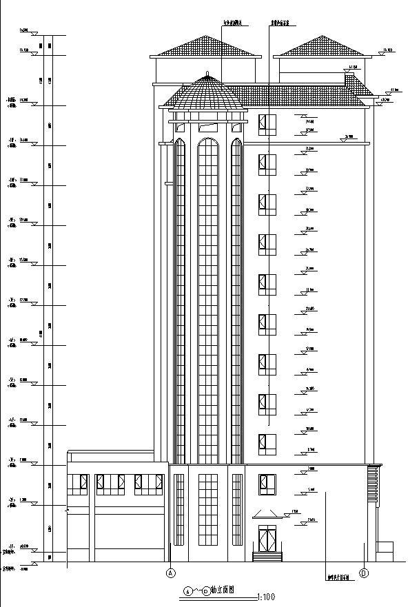 [宁夏]高层坡屋顶剪力墙结构老年公寓建筑施工图（含效果图）-高层坡屋顶剪力墙结构老年公寓建筑立面图