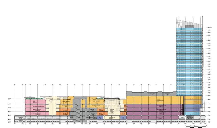 [成都]超高层金属板立面办公商业综合体建筑设计方案文本-超高层金属板立面办公商业综合体建筑剖面图