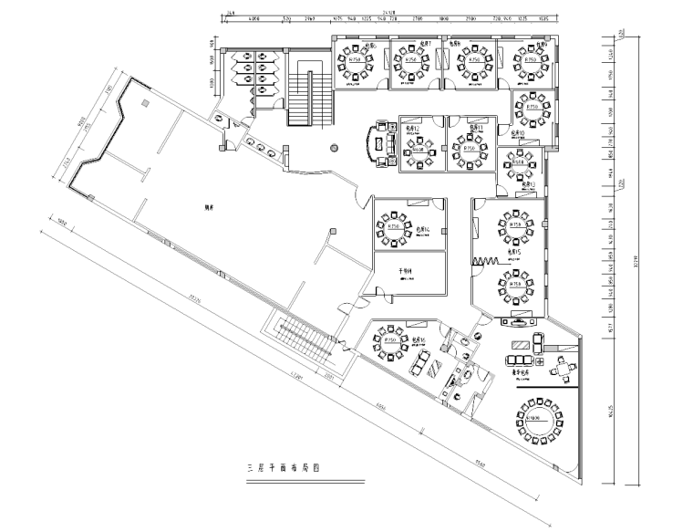 [福建]新中式风格酒楼装修设计完整施工图-三层平面图