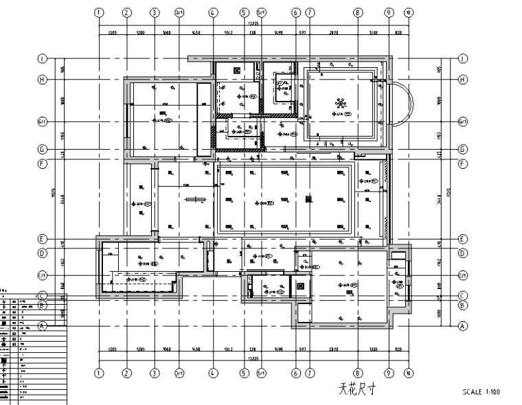 [福建]现代简约风格三居室住宅设计施工图（附效果图）-天花尺寸图