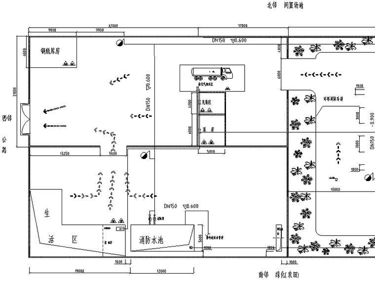 垃圾焚烧厂平面布置资料下载-某储油厂消防水处理总平面施工布置图