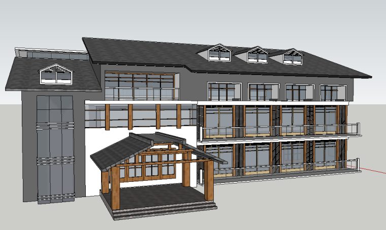 新中式会所建筑方案资料下载-新中式风格会所建筑模型设计