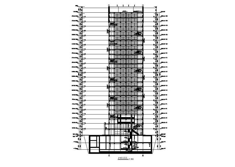 [宁夏]高层玻璃幕墙立面综合办公楼建筑施工图-高层玻璃幕墙立面综合办公楼建筑剖面图