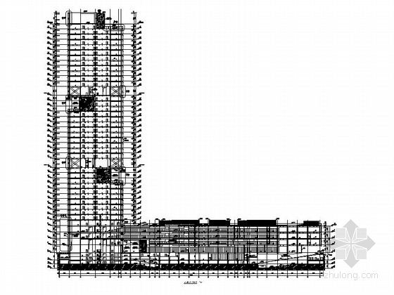 [广东]196米现代风格知名办公楼建筑施工图（含人防 图纸非常精细 含效果图）-196米现代风格知名办公楼建筑剖面图 