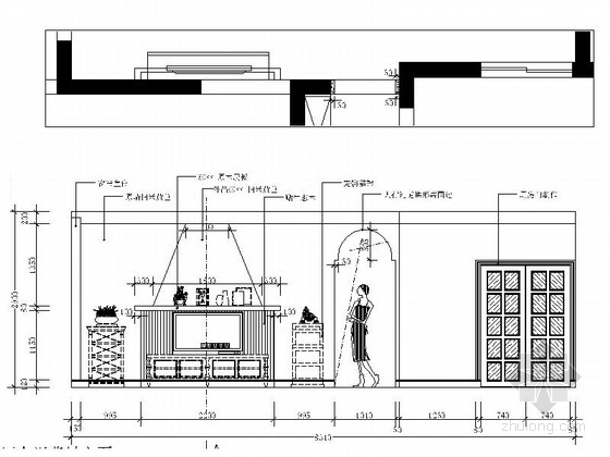 [江苏]128平美式简约风格三居室雅居CAD装修施工图（含效果）客厅立面图 