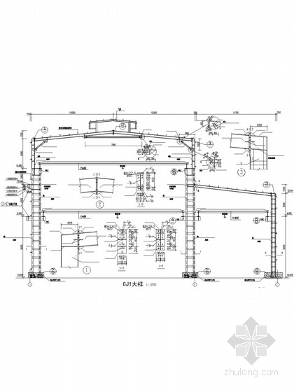 方形气楼施工图资料下载-高低跨、带气楼门式刚架厂房结构施工图(含建施)