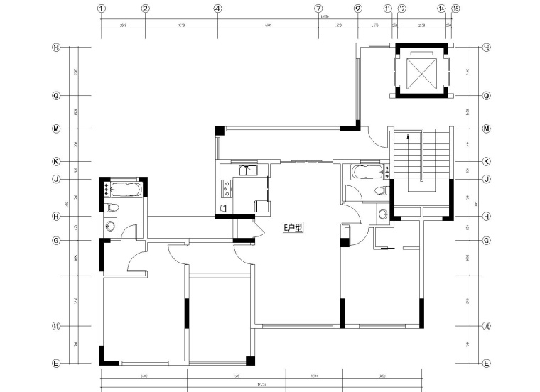 [上海]葛亚曦-上海绿地启东项目108平叠层两居室样板房施工图+软装方案+效果图-1原始平面图_看图王