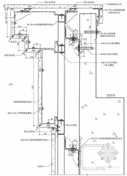 瓷砖干挂背栓节点资料下载-背栓在异型部位的连接情况详图