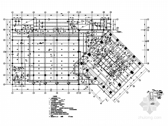 [湖北]二十九框架核心筒结构写字楼结构施工图（137.6米）-3层结构平面