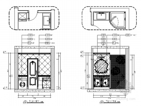 [广州]简欧风格三居室样板间装修施工图卫生间立面图