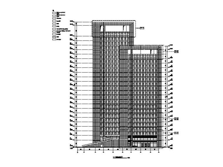 [浙江]超高层塔式连廊办公楼建筑施工图-超高层塔式连廊办公楼建筑立面图