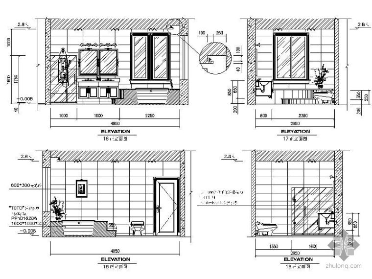 欧式卫生间CAD资料下载-欧式风别墅卫生间立面图
