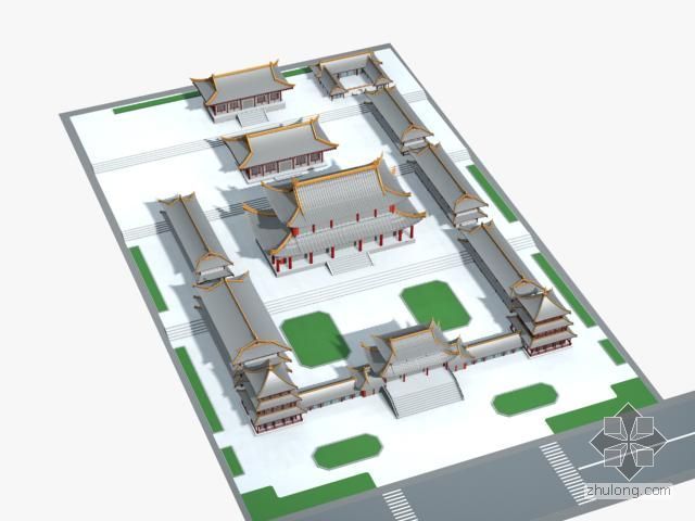 古建max模型资料下载-天宫寺古建鸟瞰整体模型