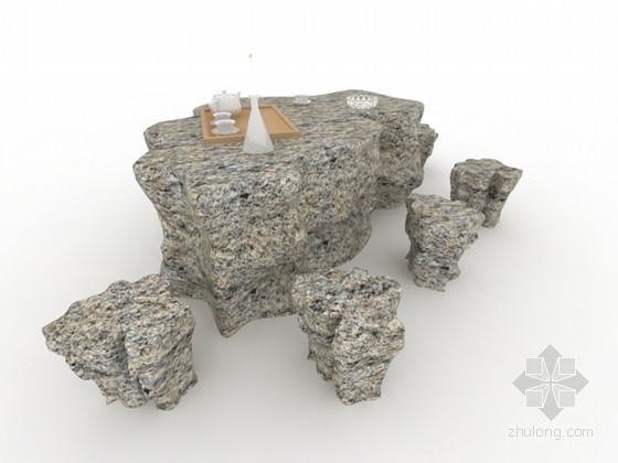 花岗岩防腐木坐凳资料下载-花岗岩石桌凳3d模型下载