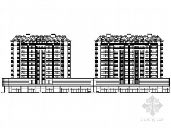 十一层塔式建筑资料下载-某十一层沿街欧式商住楼建筑施工图（南梯）