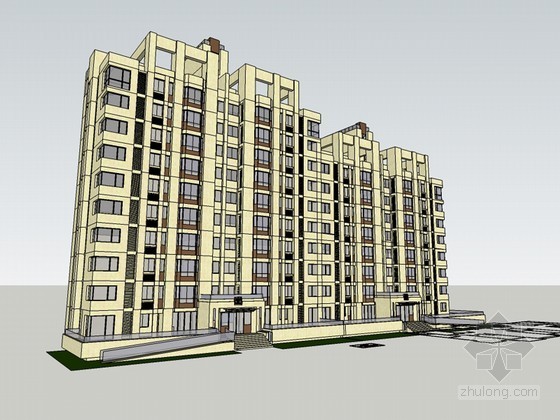 cad单元式五层住宅楼资料下载-多单元住宅楼SketchUp模型下载