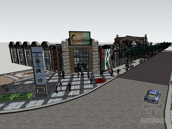 现代商业街建筑设计资料下载-现代商业街SketchUp模型下载