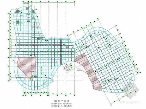 [贵州]框架结构商务中心工程高大支模施工方案（116页 多图 专家论证）-1、2区平面图 