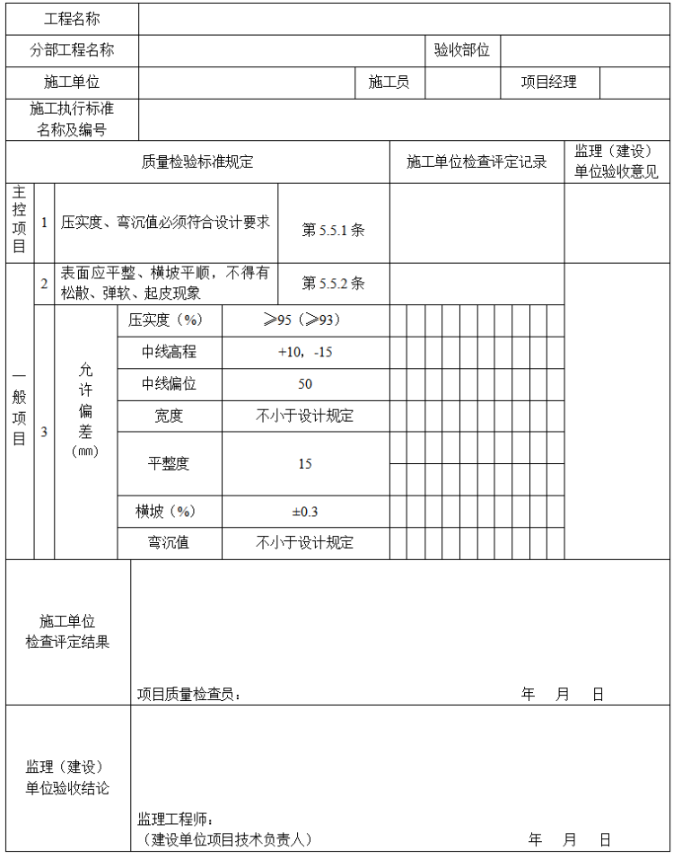 [天津]市政排水道路工程监理全套资料用表-路床（道胎）检验批质量检验记录