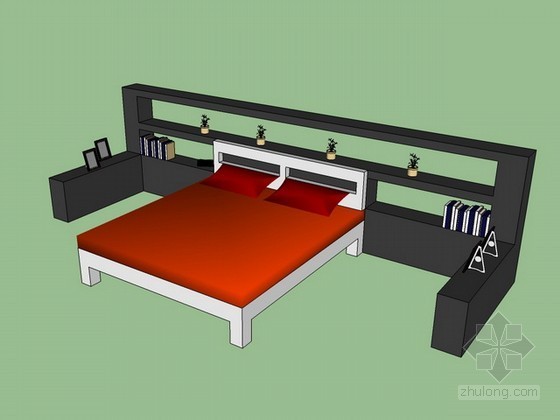 sketchup床模型资料下载-双人床组合sketchup模型下载