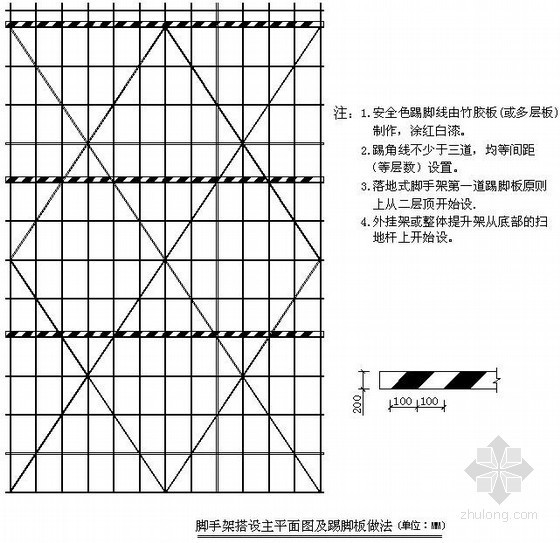 悬跳脚手架平面布置图资料下载-脚手架搭设主平面图及踢脚板做法示意图