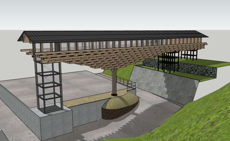 山地博物馆设计su资料下载-[日本]梼原木桥博物馆SU模型