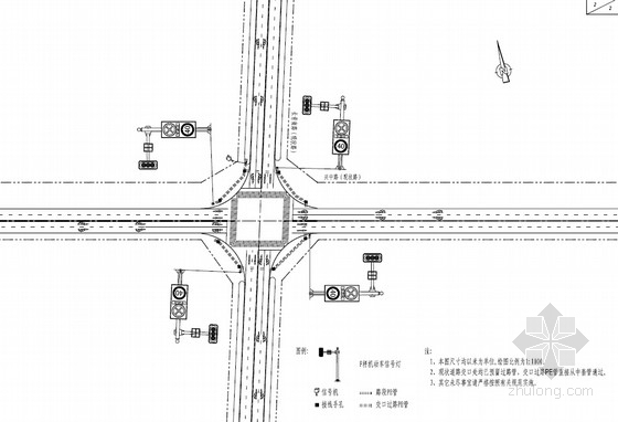 平面交叉路口平面设计图资料下载-城市道路交叉路口交通工程设计套图