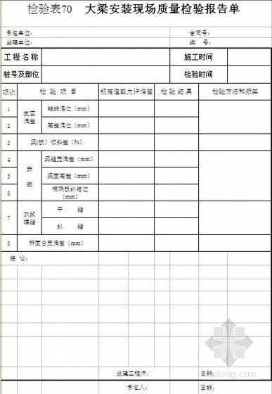 桥梁质量检验报告单资料下载-四川省某公路工程现场质量检验用表