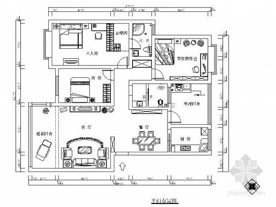 某住宅三居室内装修图资料下载-某住宅三居室内装修图