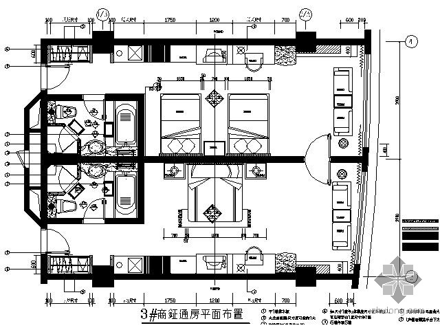 酒店浴缸节点资料下载-国际酒店客房施工图（连通房）