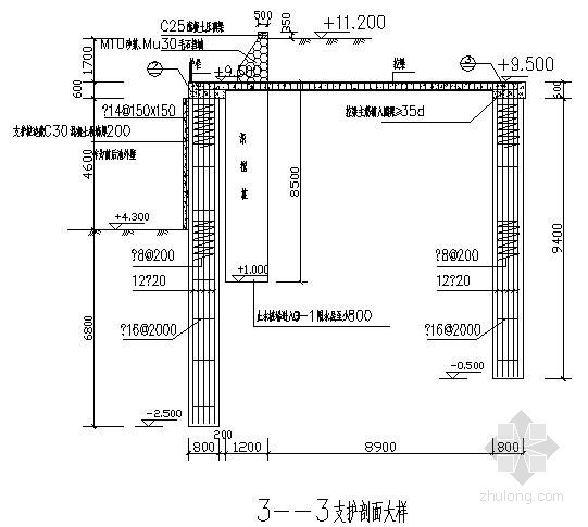 泵房设计图CAD资料下载-紧邻建筑物泵房基坑复合支护设计图（钻孔桩 搅拌桩）