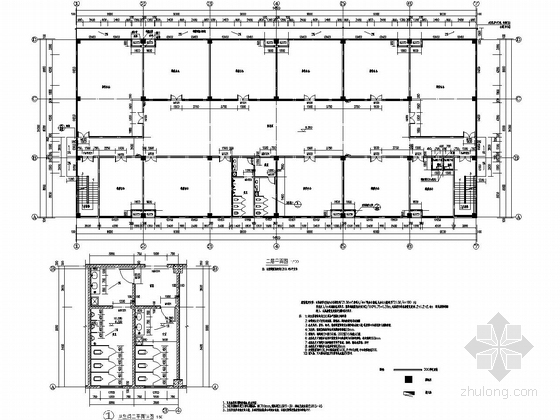 三层框架结构客运中心维修用房结构施工图（含建筑图）-二层平面图 卫生间二平面详图