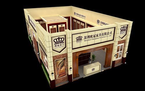 设计展览会效果图资料下载-重庆欧冠木门2015年北京门展展位装修效果图