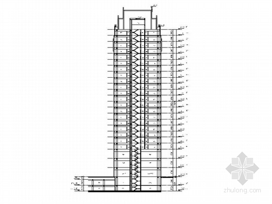 [浙江]现代风格超高层办公综合体建筑设计方案图（知名地产）-现代风格超高层办公综合体建筑剖面图 