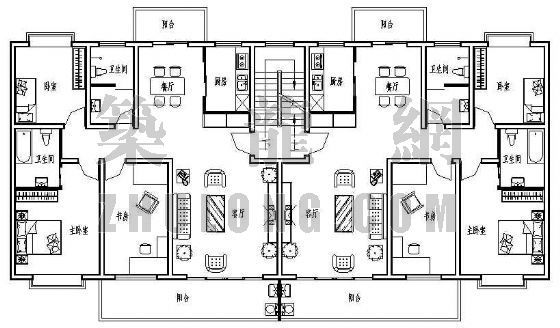 住宅楼核心筒平面图资料下载-住宅楼户型标准层平面图