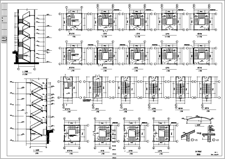 5套现代多层购物中心商业建筑设计施工图CAD-多层商场建筑设计楼梯大样图