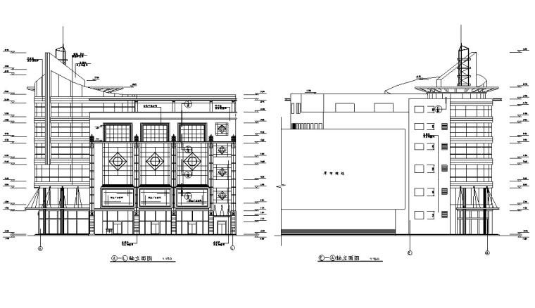 海城商厦现代多层商业建筑设计施工图CAD-现代多层海城商厦建筑设计立面图2