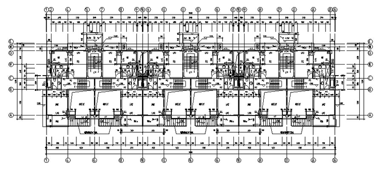 [4层]框架住宅楼（2076平、计算书、部分建筑结构图）-二层平面