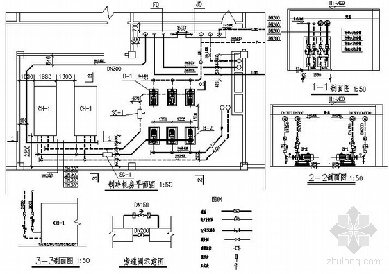 空调制冷机房平剖面图-2