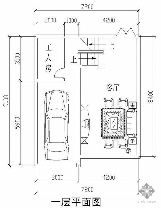 独栋二层户型图资料下载-四层独栋别墅有车库户型图(183)