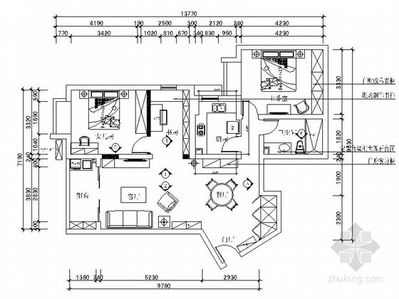 家族精装室内装修资料下载-现代精装两居室室内装修图