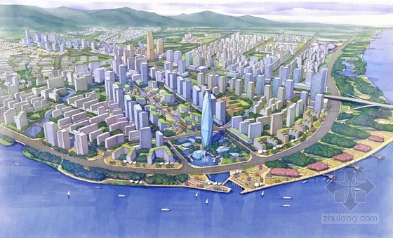 [浙江]水脉相承商都城市设计景观方案-鸟瞰效果图
