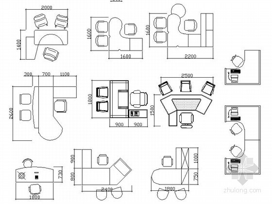 各式办公桌CAD图块下载 