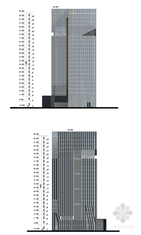 [深圳]24层双筒结构知名电子企业研发大厦建筑设计方案文本（含CAD 多媒体）-24层双筒结构知名电子企业研发大厦立面图