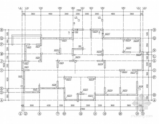 [无锡]18层剪力墙结构商品楼结构施工图（3栋带跃层）-地下室墙柱定位及配筋图 
