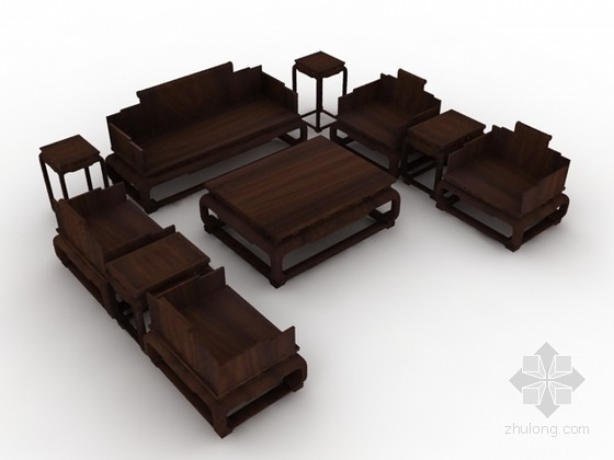 红木家具沙发茶几组合3d模型下载-红木家具沙发茶几组合3d模型效果图 