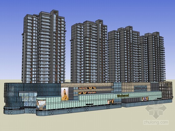 商业住宅混合模型资料下载-商业住宅建筑SketchUp模型下载