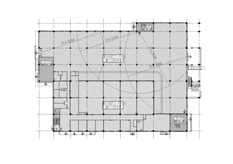 [河南]北方某高校食堂建筑施工图（CAD）-一层防火分区示意图