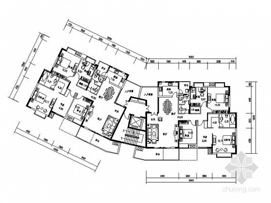 高层板式建筑方案户型资料下载-[成都]某高层板式住宅户型图（带入户花园）