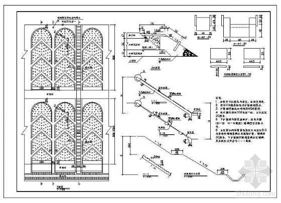 拱形骨架CAD资料下载-拱形骨架护坡设计节点构造详图